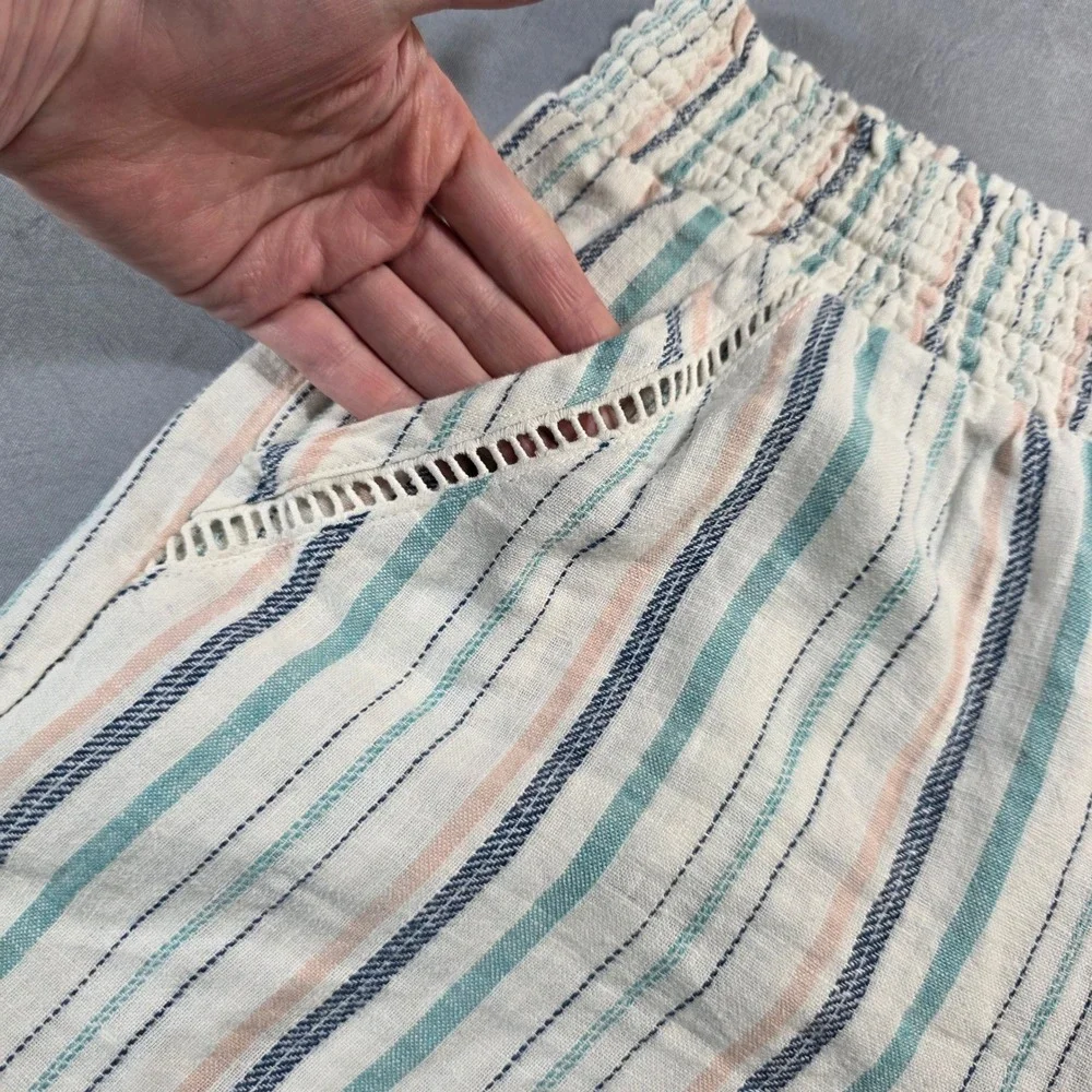 Briggs Womens Linen Blend Striped Smocked Waist Shorts Blue Coral Medium‎